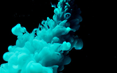 Space mint blue abstract background. Stylish modern technology background. Watercolor ink in water.