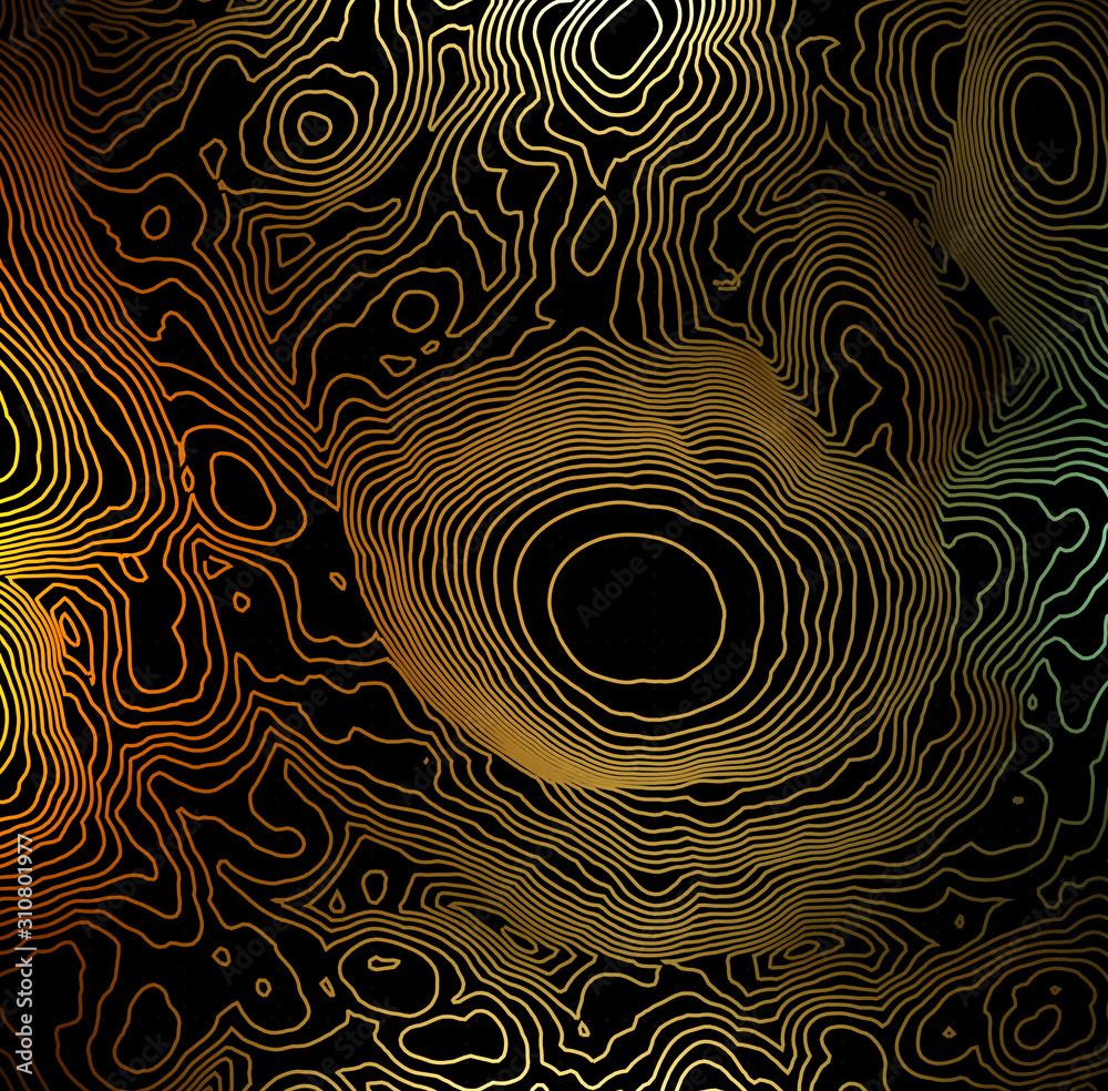 Poster Abstract topographic map 3D background with shiny golden lines in sci-fi technology style. 3D illustration