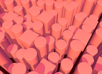 Obraz premium Abstract background with living coral colored pillars structure landscape. 3D illustration