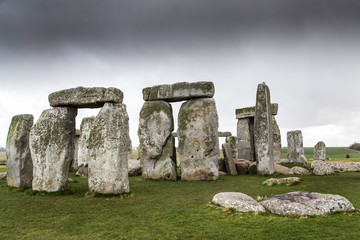 Stonehenge in a rainy day with dark clouds 