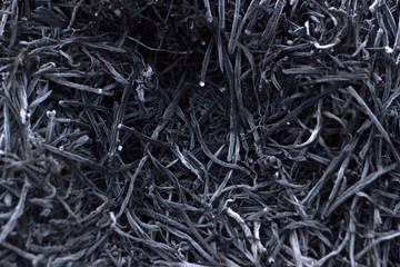 Gray background ashes, burned plants, abstract texture of coals and ashes. Macro shot