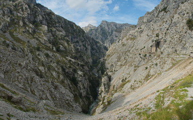 Valley of Rio Cares at hiking track Ruta del Cares from Poncebos to Cain in Picos de Europa in Asturia,Spain,Europe