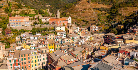 The splendid sea of the Five Lands in Vernazza, Italy. A splendid seaside and fishing village, a...