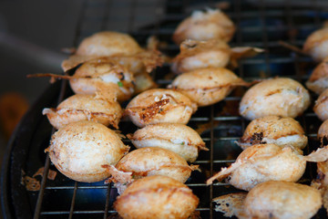 Knmcrk sweet dessert in Thai style, make food on a pan, made from coconut milk with sugar and flour