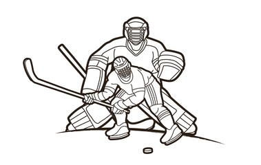Ice Hockey players action cartoon sport graphic vector