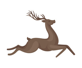 Brown Deer Animal in Running Pose Vector Illustration