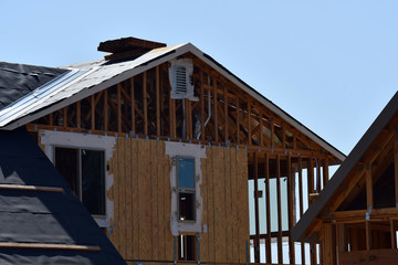 Second story of house still being framed