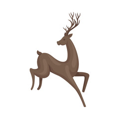 Brown Deer Animal in Jumping Pose Vector Illustration