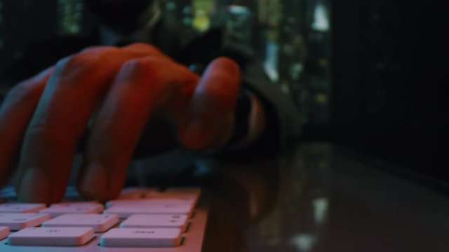 Close Up Of Fingers Programming Database At Night Office Quantum Computing Machine Learning Slow Motion Macro 8k