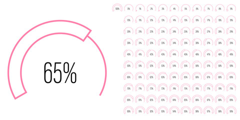 Set of circular sector percentage diagrams meters from 0 to 100 ready-to-use for web design, user interface UI or infographic - indicator with pink