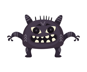 Funny Monster Standing with Open Mouth Feeling Happiness and Joy Vector Illustration