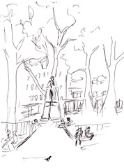 drawing Leicester Square in London, country name - United Kingdom