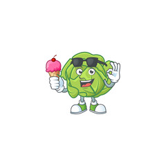 Cute cabbage cartoon character with ice cream