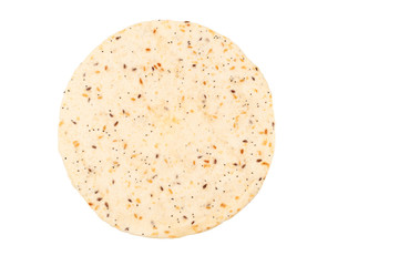 Pitta bread with seeds isolated on white