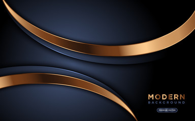 Fototapeta premium Luxury premium dark abstract background with golden lines. Overlap textured layer design.