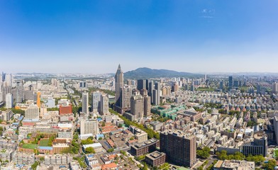 Naklejka premium Skyline of Nanjing City in A Sunny Day