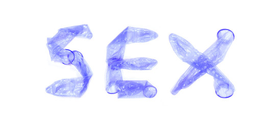 Blue condom, isolated