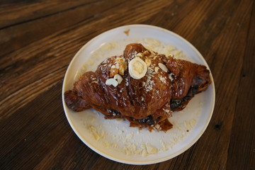 Dessert Tiramisu with fruit peach and banana