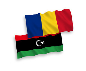 Flags of Romania and Libya on a white background