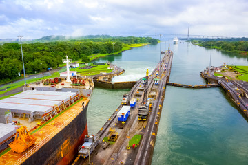 View of Panama Canal from cruise ship