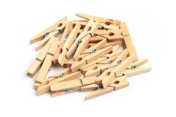 Brown wood clothes peg or clothespin on white background. - Image - Powered by Adobe