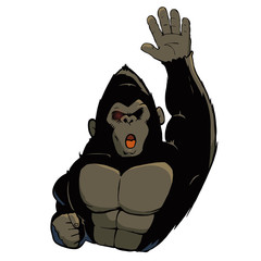 こちらに向かって手を振っているリアルなゴリラ　正面 © Tabata Art Studio