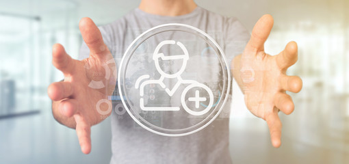 Businessman holding new contact icon