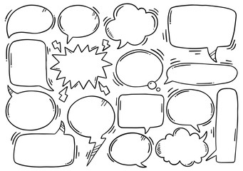 hand drawn background Set of cute speech bubble in doodle style