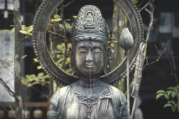 Close up of Buddha statue at Daishion temple at Miyashima, Japan