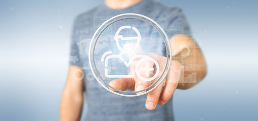 Businessman holding new contact icon