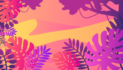 abstract floral background with flowers and tropical leaf