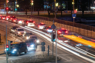 Intersection in evening, Liepaja, Latvia.