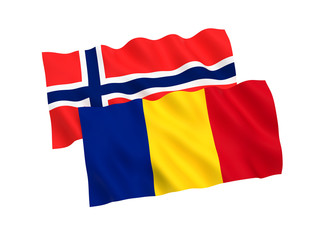 Flags of Norway and Romania on a white background
