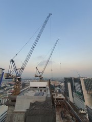 Fototapeta na wymiar Cranes on construction site.