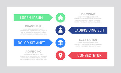 Fototapeta premium Set of green, dark blue and red elements for infographic presentation slides with charts, graphs, arrows