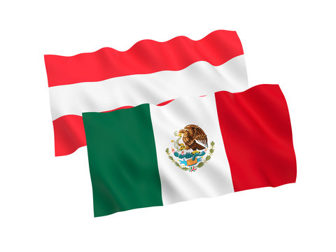 Flags of Austria and Mexico on a white background