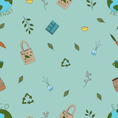 Seamless pattern zero waste on green background