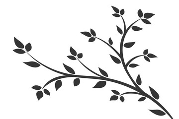 Silhouette of a branch with leaves. Young flowering tree. Sapling.