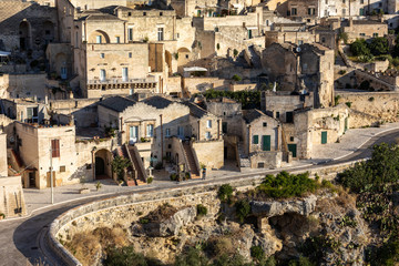 Fototapeta premium View of the Sassi di Matera a historic district in the city of Matera, well-known for their ancient cave dwellings. Basilicata. Italy