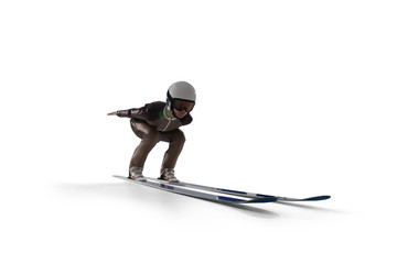 Jumping skier isolated on white.