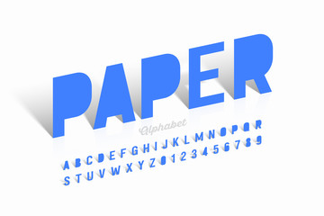 Paper cut font, alphabet letters and numbers