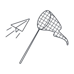 Paper plane. Trap. Intercept the news. Vector linear icon on a white background.