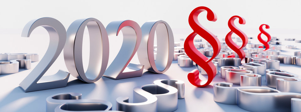 Silver paragraphs and the year 2020 numbers - 3d illustration	
