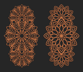 Laser cutting set. Wall panels. Jigsaw die cut ornaments. Lacy cutout silhouette stencils. Fretwork floral patterns. Vector template for paper cutting, metal and woodcut.