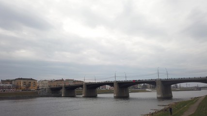Fototapeta premium View of the embankment of the Volga River. The ancient Russian city of Tver.