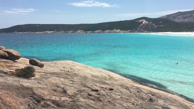 Aerial landscape view of Hellfire bay in Cape le grand Western Australia 