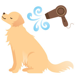 ドライヤーをかけられる犬のイラスト