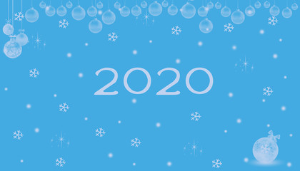 Banner or card for Christmas and New Year. The inscription 2020 on a blue background. Snowflakes and snow