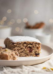 Christmas stollen cake homemade with fruits