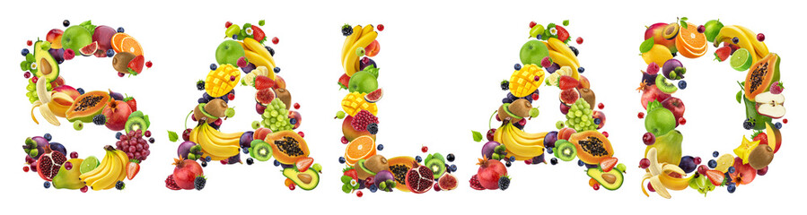 Word SALAD made of different fruits and berries